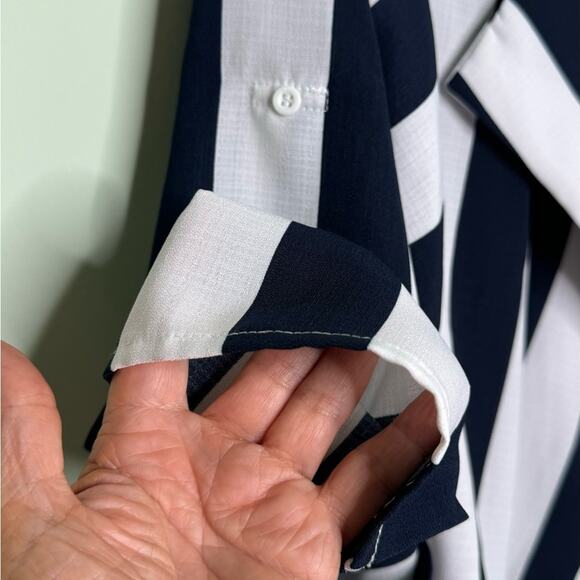 Elodie Navy Stripe Trendy Open Front Blazer Jacket Long Sleeve Size Medium - Picture 10 of 10